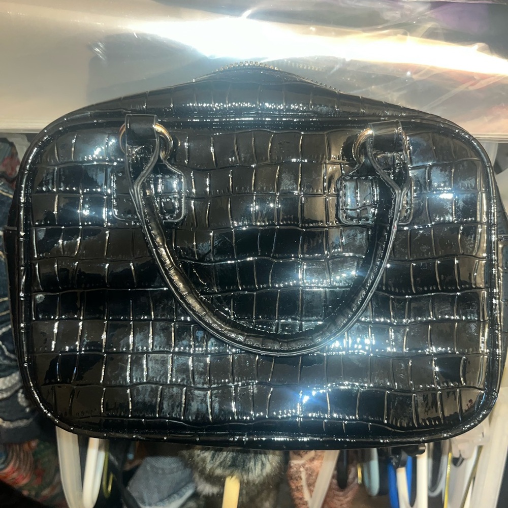 Elegant Black Crocodile-Embossed Handbag